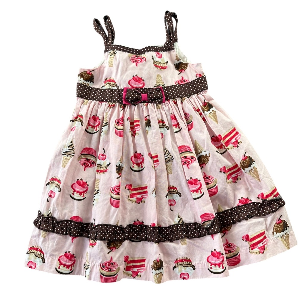 Blueberi Boulevard Girls Pink Cupcake Ice Cream Polka Dot Dress 2T 100% Cotton